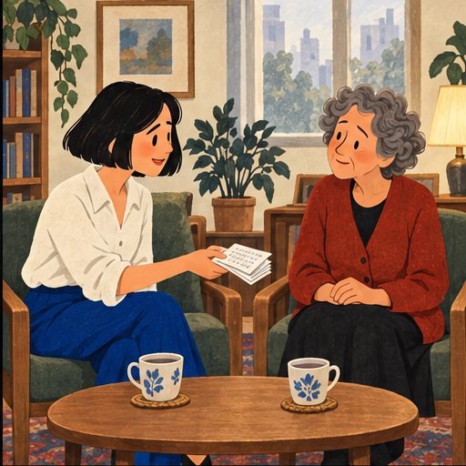The Landing, episode 2, panel 3 of 6: Mina and Celia on their shared apartment landing.