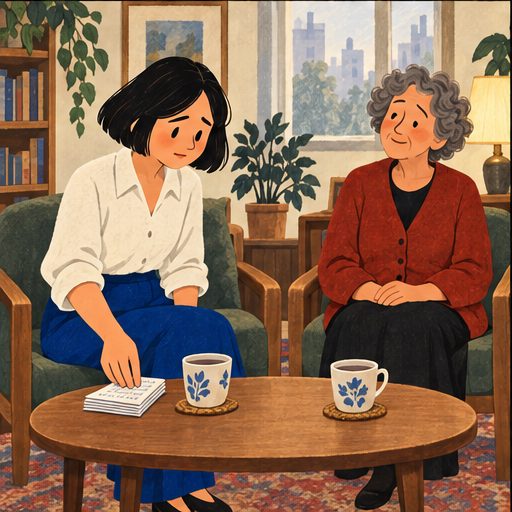 The Landing, episode 2, panel 4 of 6: Mina and Celia on their shared apartment landing.