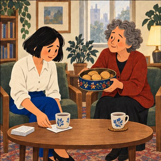 The Landing, episode 2, panel 5 of 6: Mina and Celia on their shared apartment landing.