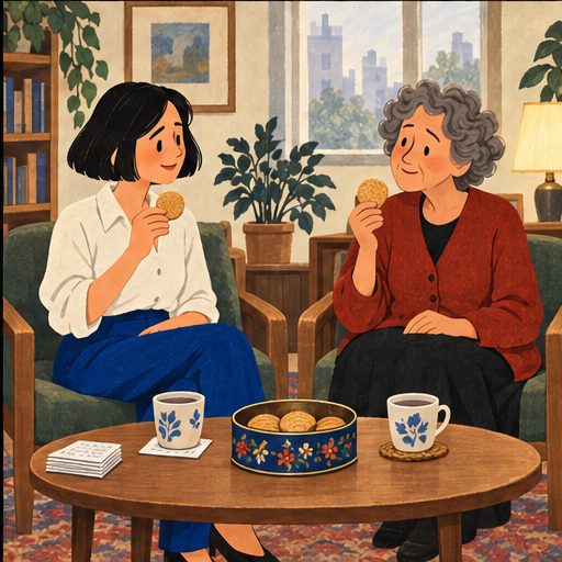 The Landing, episode 2, panel 6 of 6: Mina and Celia on their shared apartment landing.